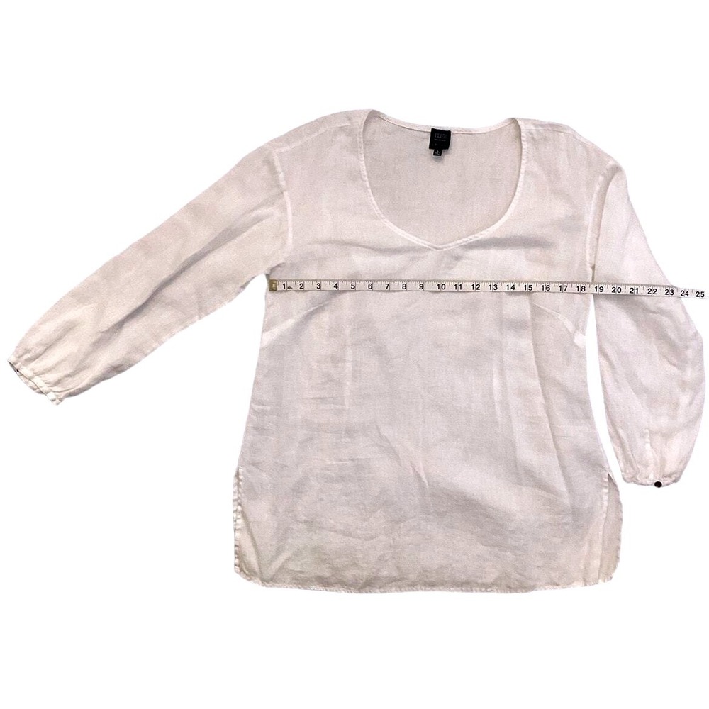 Blue Saks Fifth Avenue Tunic Women Large White Good Linen V-Neck Long Sleeve‎ - Picture 11 of 16